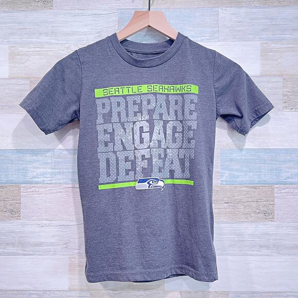 SEATTLE SEAHAWKS Prepare Engage Defeat Graphic Tee Gray NFL Cotton Boys Small 8 - Picture 1 of 5